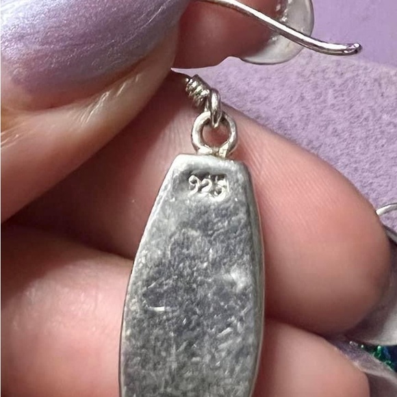 *SOLD LOCALLY* Vintage Sterling Silver Opal Inlay Dangle Earrings - Picture 3 of 4